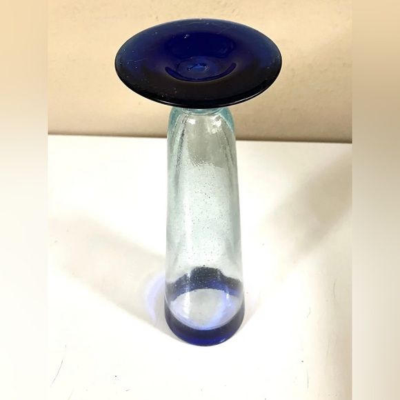 Hand Blown Mexican Cobalt Blue Rim Glassware Beer Pilsner Glass 9.5 in Vase - Picture 5 of 5